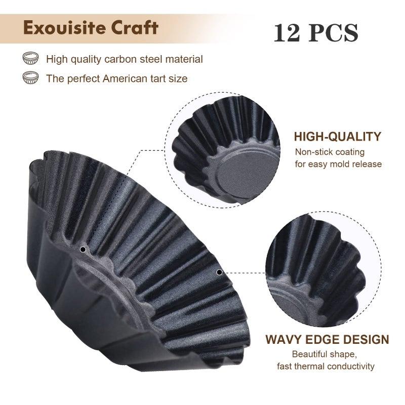 RICHSC-PAN Egg Tart Molds, 12 PCS Non-Stick Very Mini Tart Pans, Mini Tart Mold 3 InchTop, 1.7 Inch Bottom, 0.9Inch High, Carbon Steel, Kitchen Reusable Baking Tools. - Image 3