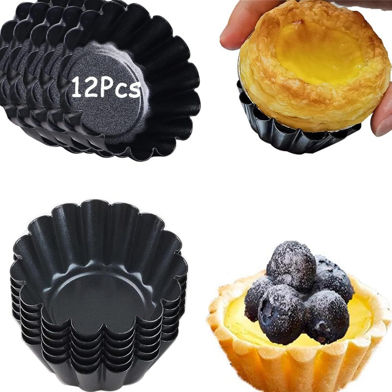 RICHSC-PAN Egg Tart Molds, 12 PCS Non-Stick Very Mini Tart Pans, Mini Tart Mold 3 InchTop, 1.7 Inch Bottom, 0.9Inch High, Carbon Steel, Kitchen Reusable Baking Tools. - Image 1