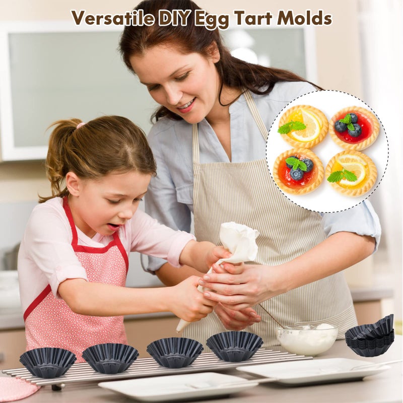 RICHSC-PAN Egg Tart Molds, 12 PCS Non-Stick Very Mini Tart Pans, Mini Tart Mold 3 InchTop, 1.7 Inch Bottom, 0.9Inch High, Carbon Steel, Kitchen Reusable Baking Tools. - Image 4