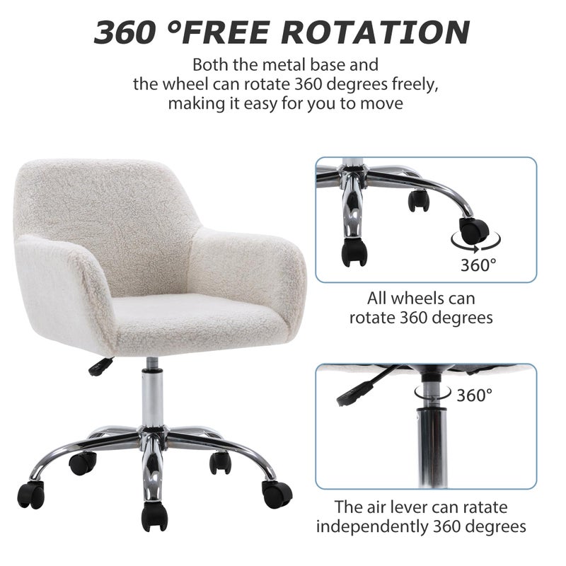 KCC Faux Fur Vanity Makeup Desk Chair, Comfy Fluffy Swivel Modern Leisure Armchair with Wheels, Upholstered Fuzzy Height Adjustable for Teens Women Girls Elegant Home Office - Image 4