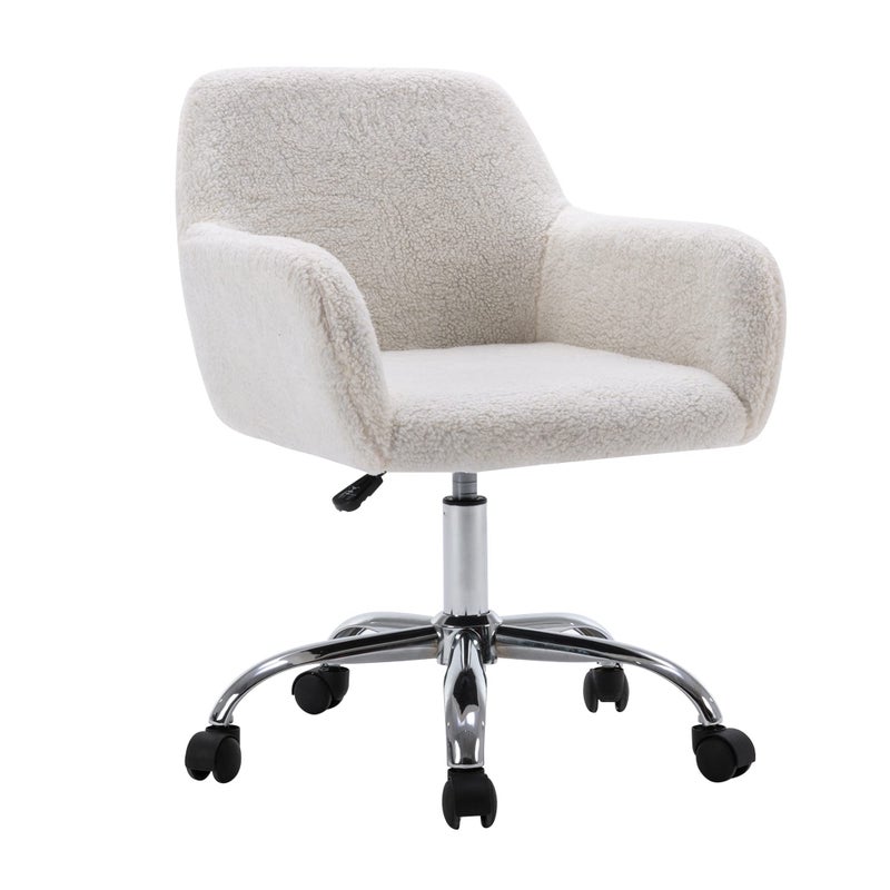 KCC Faux Fur Vanity Makeup Desk Chair, Comfy Fluffy Swivel Modern Leisure Armchair with Wheels, Upholstered Fuzzy Height Adjustable for Teens Women Girls Elegant Home Office - Image 1
