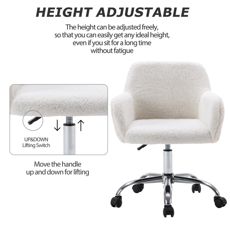 KCC Faux Fur Vanity Makeup Desk Chair, Comfy Fluffy Swivel Modern Leisure Armchair with Wheels, Upholstered Fuzzy Height Adjustable for Teens Women Girls Elegant Home Office - Image 3