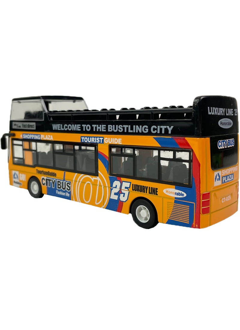 Liberty imports Liberty Imports 1:32 Scale Die Cast Sightseeing Tour Bus Toy Pull Back Vehicles | Mini Double Decker Tourist Open Top Bus Model Car | Pullback Action Toys with Lights and Music (Yellow)  - Image 4