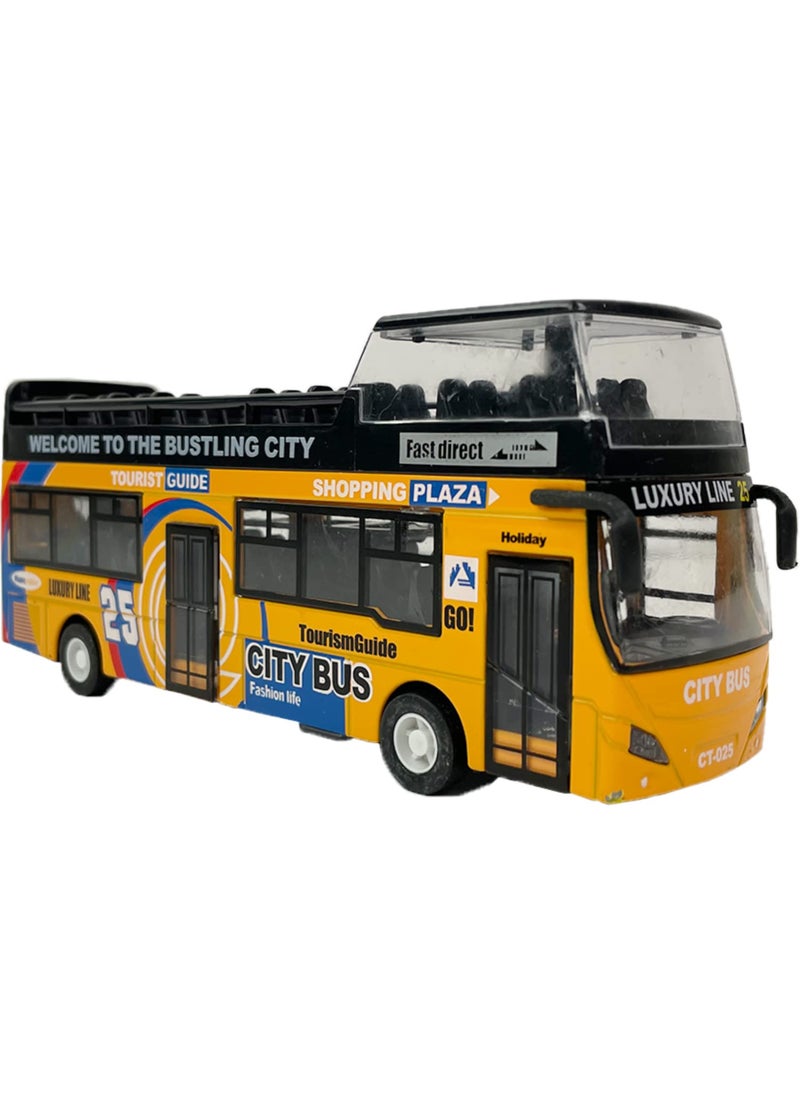 Liberty imports Liberty Imports 1:32 Scale Die Cast Sightseeing Tour Bus Toy Pull Back Vehicles | Mini Double Decker Tourist Open Top Bus Model Car | Pullback Action Toys with Lights and Music (Yellow)  - Image 1