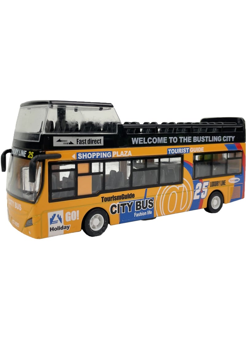 Liberty imports Liberty Imports 1:32 Scale Die Cast Sightseeing Tour Bus Toy Pull Back Vehicles | Mini Double Decker Tourist Open Top Bus Model Car | Pullback Action Toys with Lights and Music (Yellow)  - Image 2