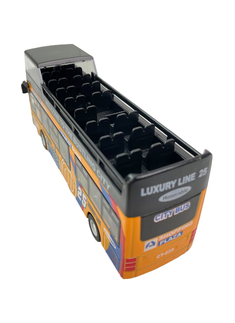 Liberty imports Liberty Imports 1:32 Scale Die Cast Sightseeing Tour Bus Toy Pull Back Vehicles | Mini Double Decker Tourist Open Top Bus Model Car | Pullback Action Toys with Lights and Music (Yellow)  - Image 3