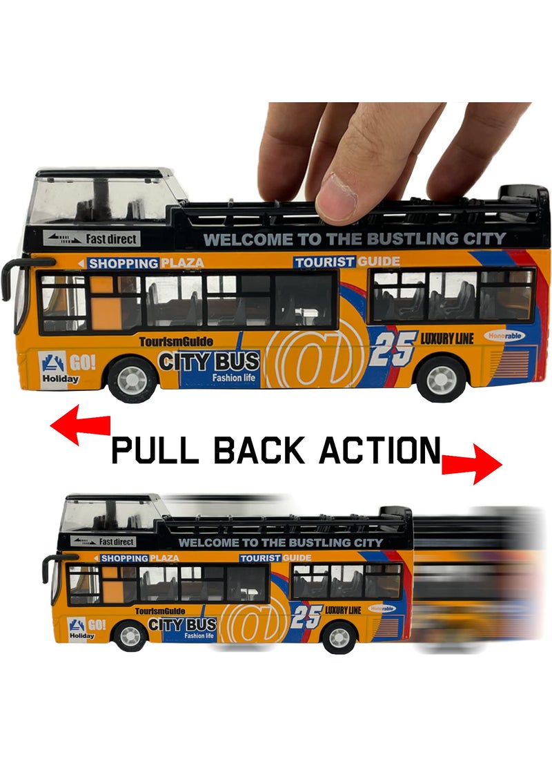 Liberty imports Liberty Imports 1:32 Scale Die Cast Sightseeing Tour Bus Toy Pull Back Vehicles | Mini Double Decker Tourist Open Top Bus Model Car | Pullback Action Toys with Lights and Music (Yellow)  - Image 5