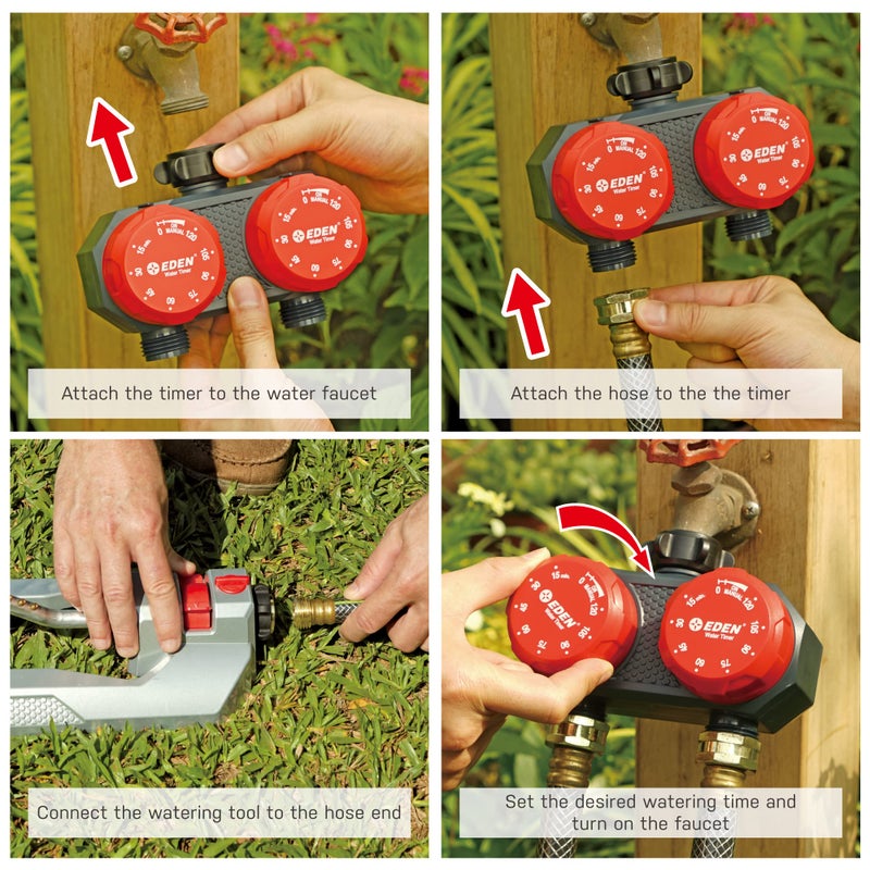 Eden 25124 2-Zone Mechanical Watering Timer  Red  Grey - Image 3