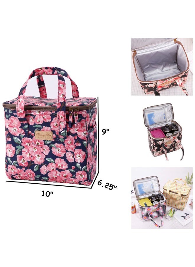 Kwang Min Floral Insulated Lunch Bag for Women,Reusable Lunch Box,Large Cooler for Office,Picnic Outdoors,Premium Waterproof Fabric,Ideal Gift for Adults (Peony Navy) - Image 5
