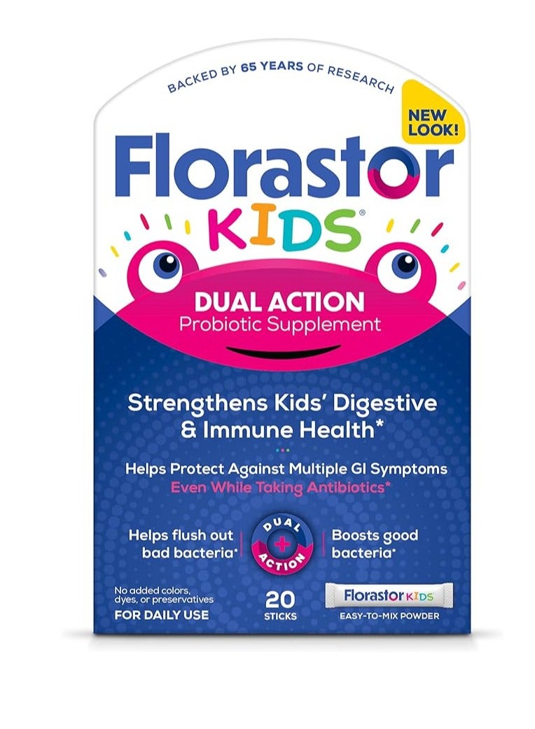 Florastor Kids Dual Action Probiotic Supplement Digestive & Immune Health 20 Sticks