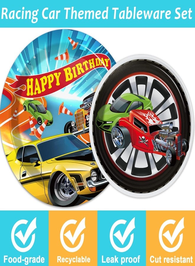 Tevxj 96 Pcs Hot Race Car Birthday Paper Plates and Napkins Racing Party Decorations Hot Car Tableware Set Racing Happy Birthday Dessert Disposable Dinnerware for Boys Girls 24 Guests Party Supplies - Image 4