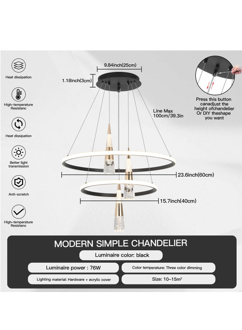 YATAI LIGHTING Modern Pendant Chandelier,3-Corn -Shape Light Vintage Chandeliers Hanging Dimmable Pendant Lighting Fixtures,76W Adjustable Height Chandelier for Dining Table Island and Restaurant,3000K-6000K - Image 4