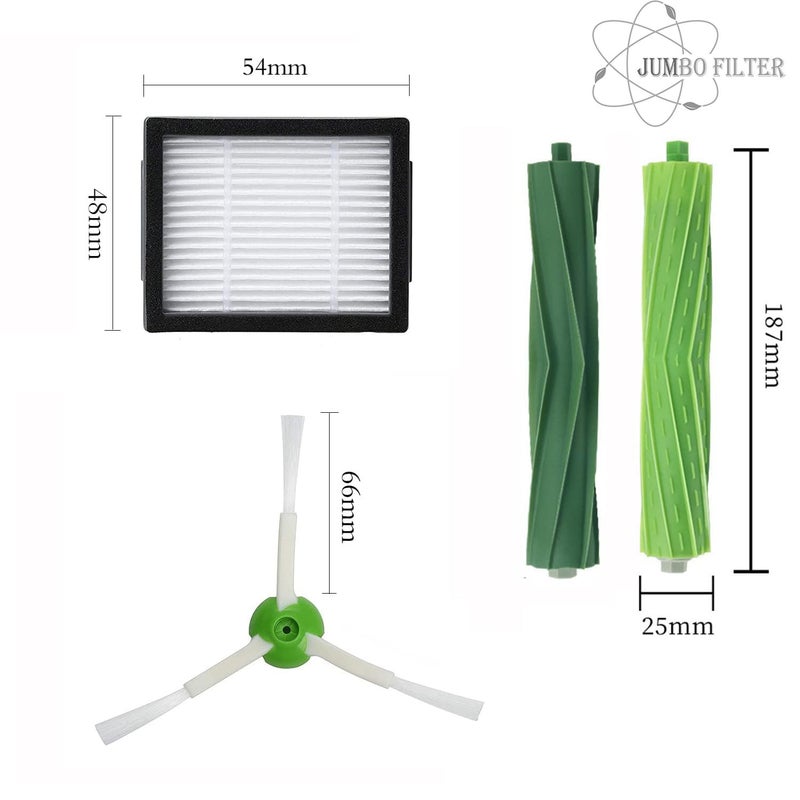 JUMBO FILTER Replacement Parts Compatible with iRobot Roomba I, E & J Series i7 i7+ i2 i3 i3+ i4 i4+ i6 i6+ i8 i8+/Plus j6+ j7, 1 Set of Multi-Surface Rubber Brushes, 6 HEPA Filters, 6 Side Brushes - Image 4