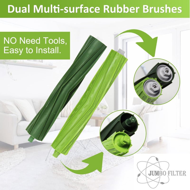 JUMBO FILTER Replacement Parts Compatible with iRobot Roomba I, E & J Series i7 i7+ i2 i3 i3+ i4 i4+ i6 i6+ i8 i8+/Plus j6+ j7, 1 Set of Multi-Surface Rubber Brushes, 6 HEPA Filters, 6 Side Brushes - Image 2