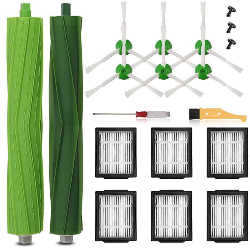 JUMBO FILTER Replacement Parts Compatible with iRobot Roomba I, E & J Series i7 i7+ i2 i3 i3+ i4 i4+ i6 i6+ i8 i8+/Plus j6+ j7, 1 Set of Multi-Surface Rubber Brushes, 6 HEPA Filters, 6 Side Brushes - Image 1