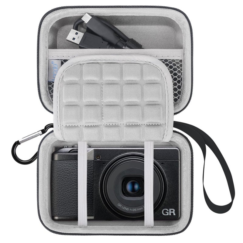 Lacdo Camera Case for RICOH GR IVRICOH GR III HDFGR IIIx HDFGR IIIxGR IIIGR IIGR Digital Camera Hard Protective Camera Storage Trave Bag Mesh Pocket fits Batteries USB Cable Gray - Image 2