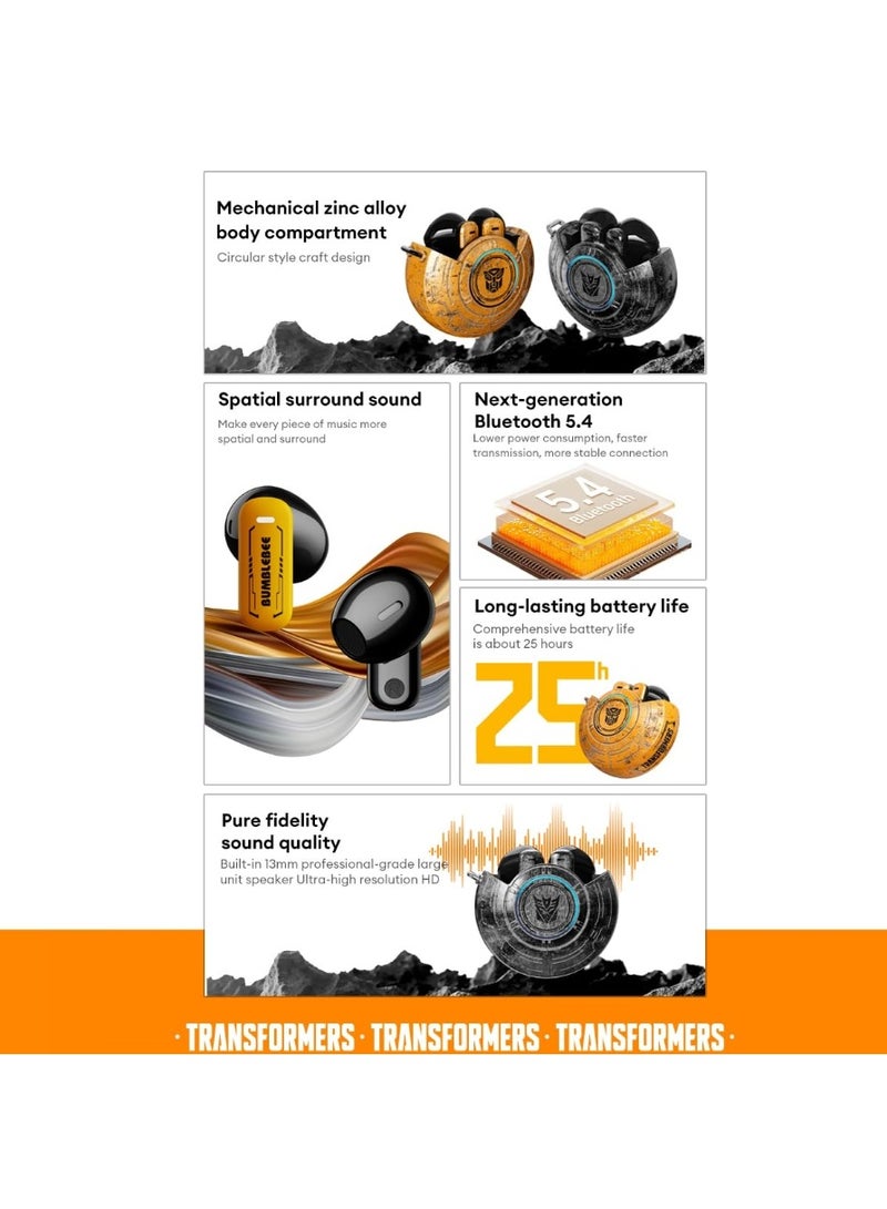 Transformers TF-T31 Bluetooth TWS Wireless Earbuds with Mechanical Shell Design Passive Noise Cancelling in-Ear Cool HiFi HD Calling Music Game Modes Low Latency Sports Earphones (Yellow - Bumblebee) - Image 5