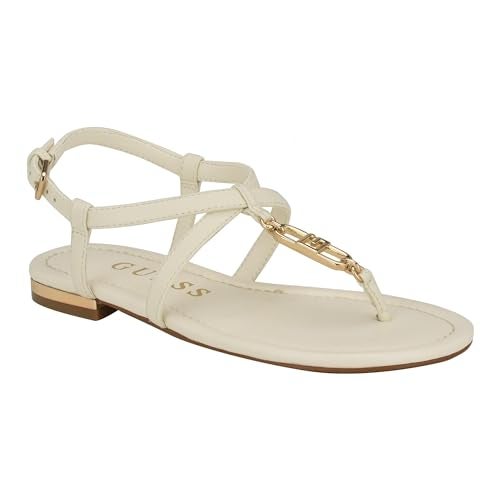 GUESS Women's MEAA Sandal, Cream 150, 6 - Image 1