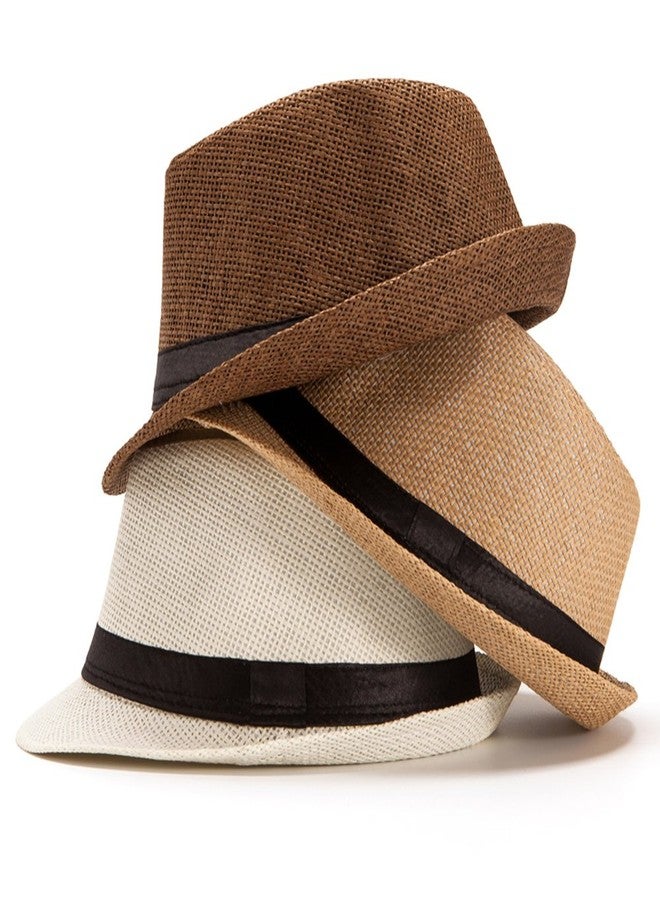 LADYBRO Mens Fedora Hat Men Hats Straw Hat Men Summer Fedora Havana Hat Men Fedora Cuban (Pack of 3 (Milky White,Coffee,Khaki)) - Image 3