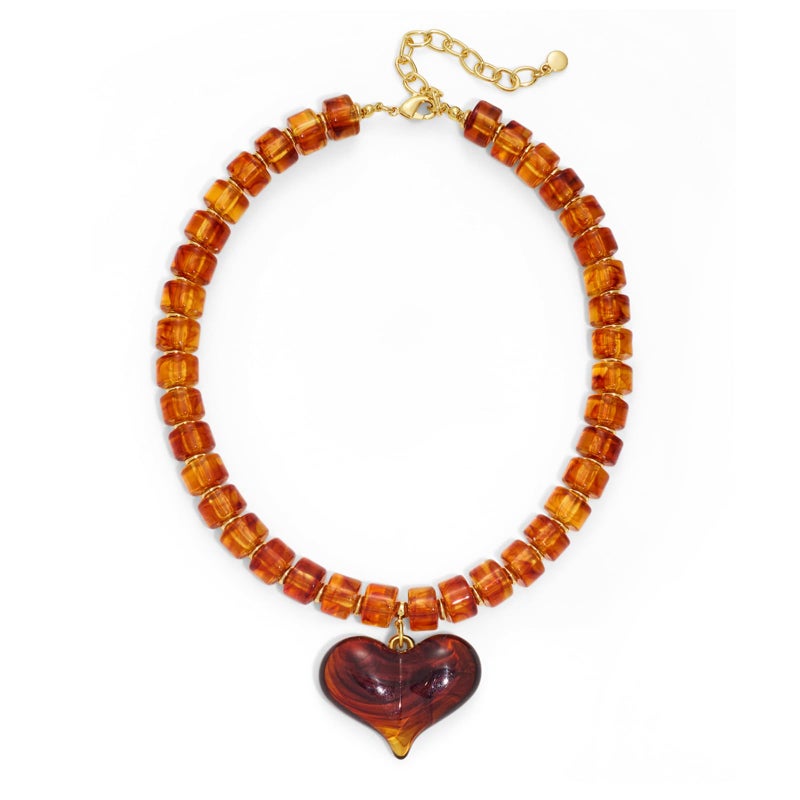 WOWORAMA Resin Chunky Heart Necklace for Women Brown Acrylic Beaded Choker Necklaces Boho Vintage Statement Chunky Necklace Trendy Acrylic Choker Jewelry - Image 1