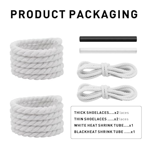 NDTEZUGT 13/32''(1cm) Thick Rope Shoe Laces Strings for Air Force 1, Round Cotton Chunky Shoelaces Replacement Laces for Sneakers (White-02, 54''/140cm) - Image 2