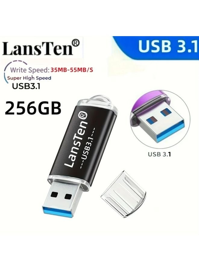 Lansten USB 3 1 Flash Drive 256GB High Speed Thumb Drive With Keyhole Black - Image 1