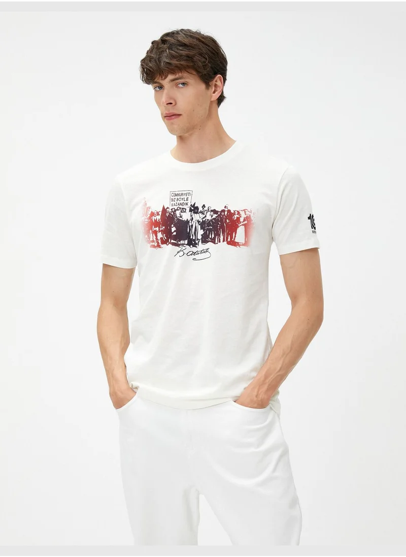 كوتون Atatürk Printed T-Shirt Crew Neck Slim Fit Cotton