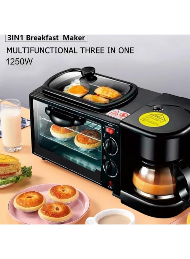 MUNTAQI 3-in-1 Multifunctional Breakfast Maker 1250W – Coffee Machine, Oven & Frying Tray – Compact All-in-One Breakfast Station for Home & Office - Image 4