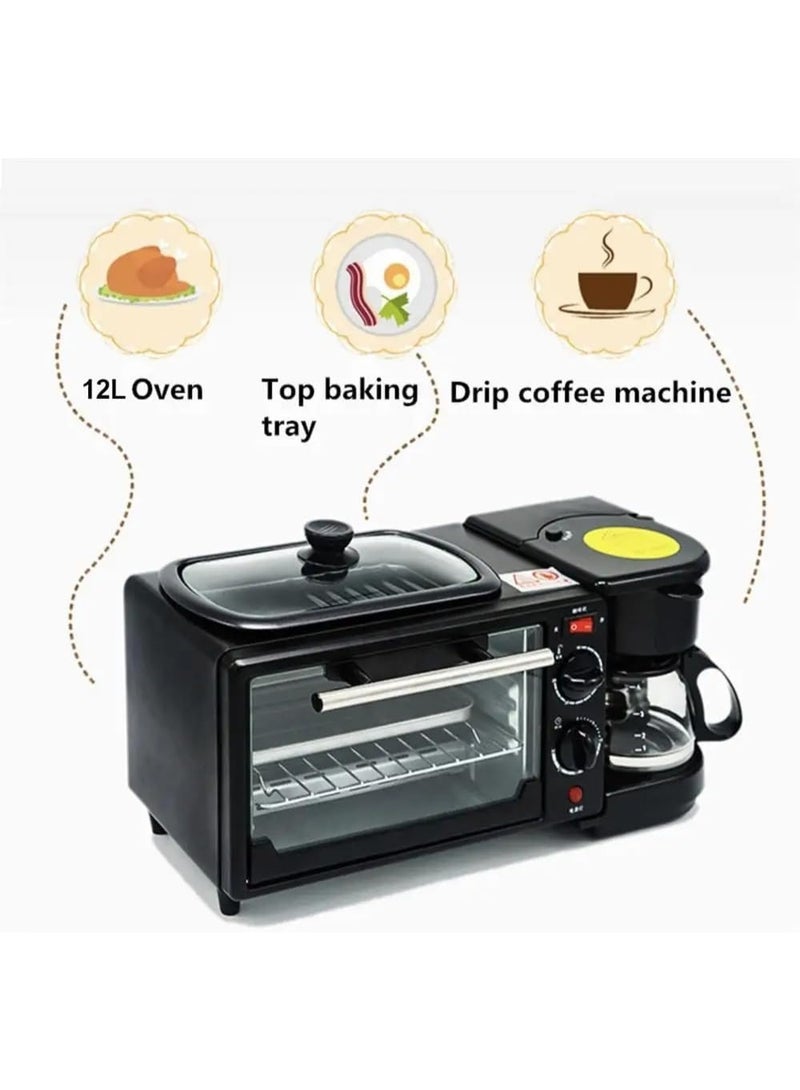 MUNTAQI 3-in-1 Multifunctional Breakfast Maker 1250W – Coffee Machine, Oven & Frying Tray – Compact All-in-One Breakfast Station for Home & Office - Image 1