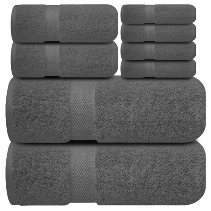 Premium Bath Towels Set - [Pack of 8] 100% Cotton Highly Absorbent 2 Bath Towels, 2 Hand Towels and 4 Washcloths - Hotel and Spa Quality Bath Towels for Bathroom Shadow (2 Bath Towels, 2 Hand Towels, 4 Washcloths) Soft and Absorbent Towels for Bathroom - Gym, Shower, Spa and Hotel Use - Image 2