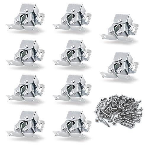 Luomorgo 10 Pack Double Roller Catch Cabinet Latches with Spear Strike for Cupboard Closet Door, Silver - Image 1