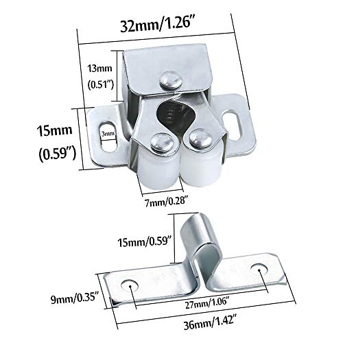Luomorgo 10 Pack Double Roller Catch Cabinet Latches with Spear Strike for Cupboard Closet Door, Silver - Image 2