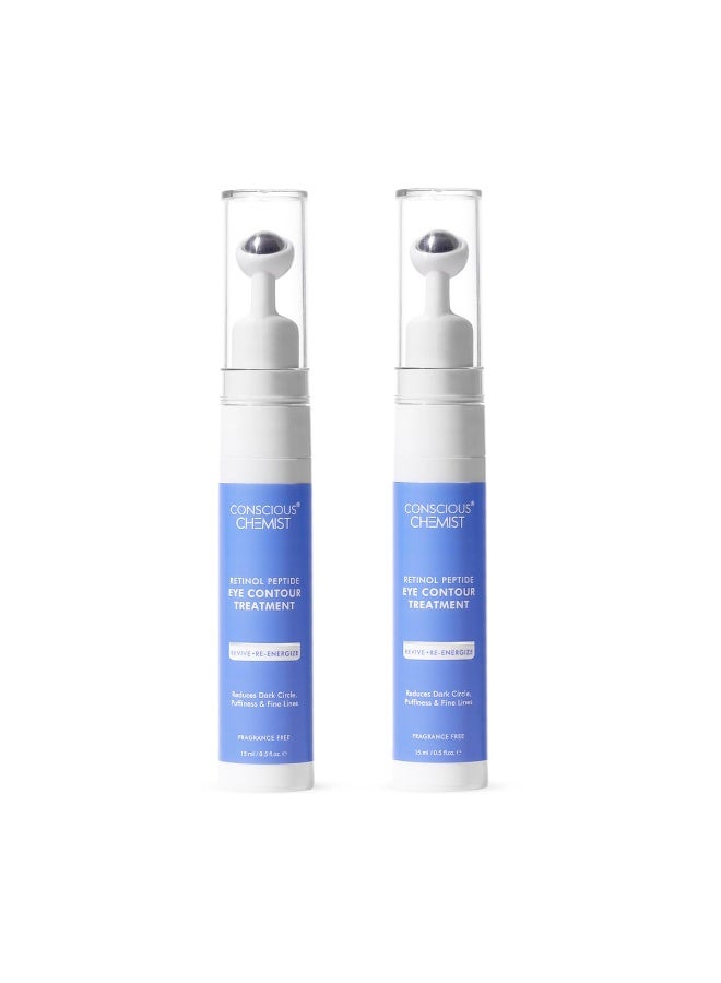 Conscious Chemist® Retinol Peptide Under Eye Cream With Soothing Massage Roller | Under Eye Roll On For Dark Circles, Fine Lines & Puffy Eyes | For Women & Men | 15 ml (Pack of 2) - Image 1