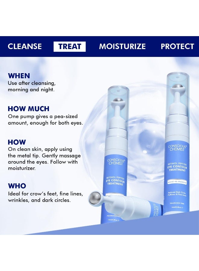 Conscious Chemist® Retinol Peptide Under Eye Cream With Soothing Massage Roller | Under Eye Roll On For Dark Circles, Fine Lines & Puffy Eyes | For Women & Men | 15 ml (Pack of 2) - Image 3