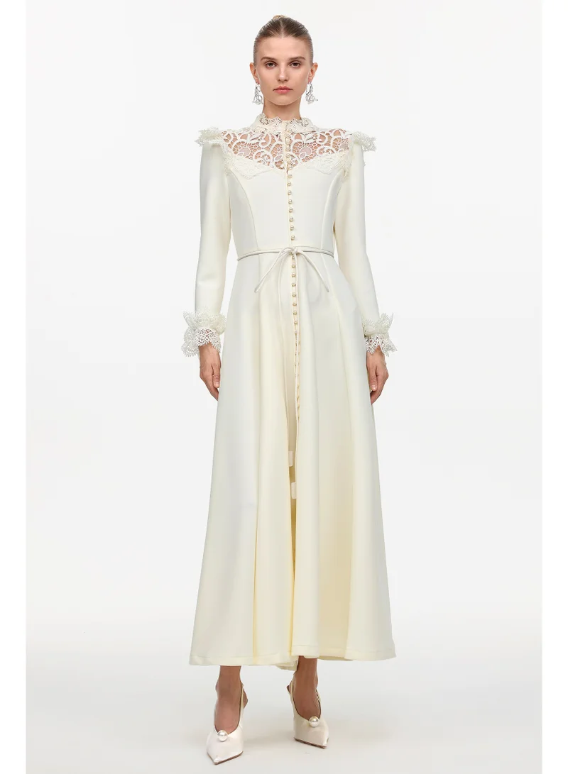 Bella Barnett Eudora Romantic Flowy Long Sleeve Lace Woven Maxi Dress