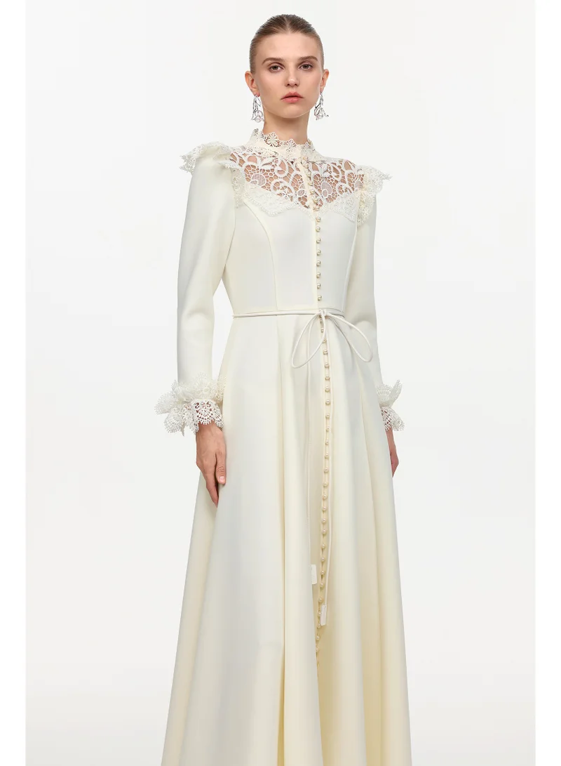 Bella Barnett Eudora Romantic Flowy Long Sleeve Lace Woven Maxi Dress