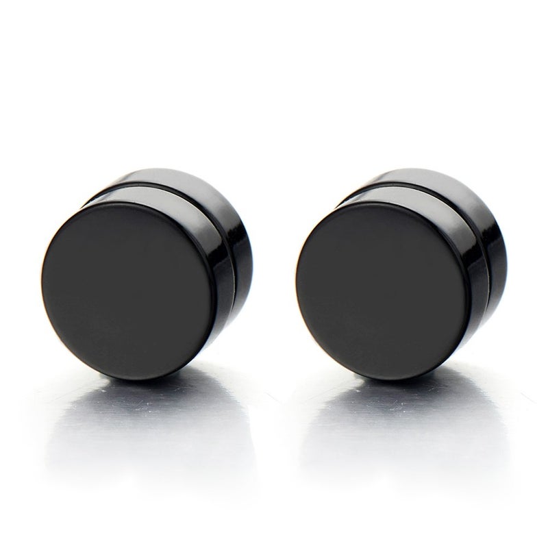 2pcs 14MM Magnetic Black Circle Stud Earrings for Men Women Non-Piercing Clip On Fake Cheater Ear Gauges