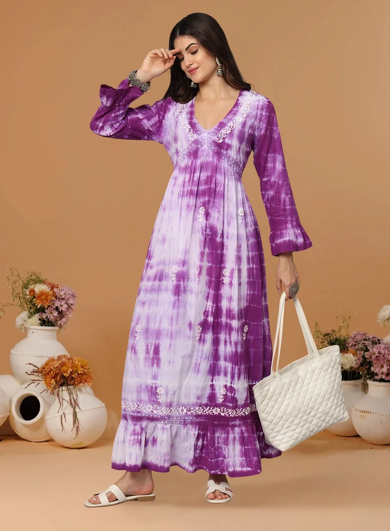 Alaya Women Chikankari Hand Embroidered Cotton Jalabiya in Tie-Dye shades-AL2160