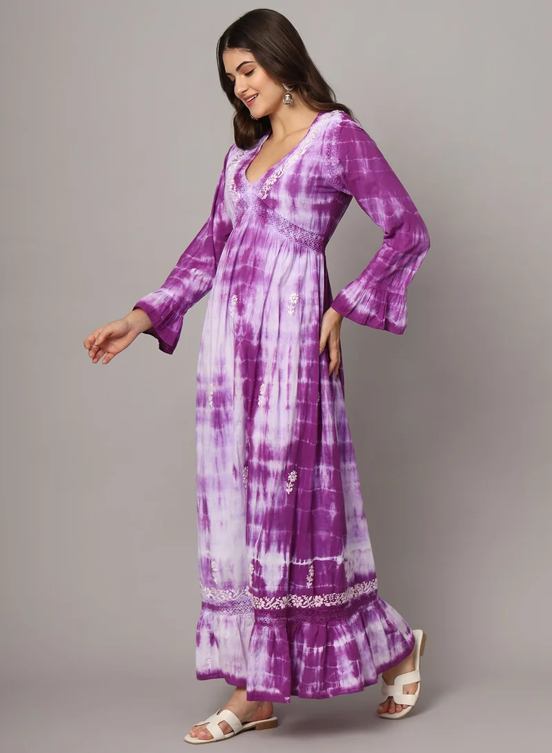 Alaya Women Chikankari Hand Embroidered Cotton Jalabiya in Tie-Dye shades-AL2160