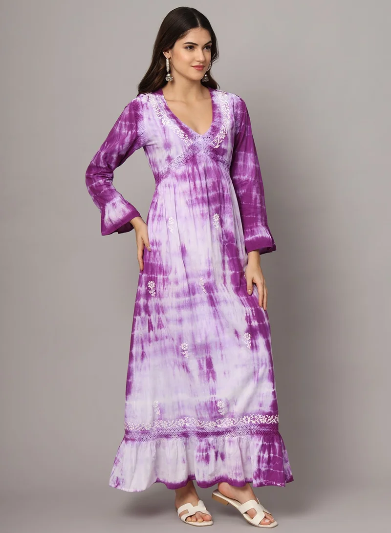 Alaya Women Chikankari Hand Embroidered Cotton Jalabiya in Tie-Dye shades-AL2160