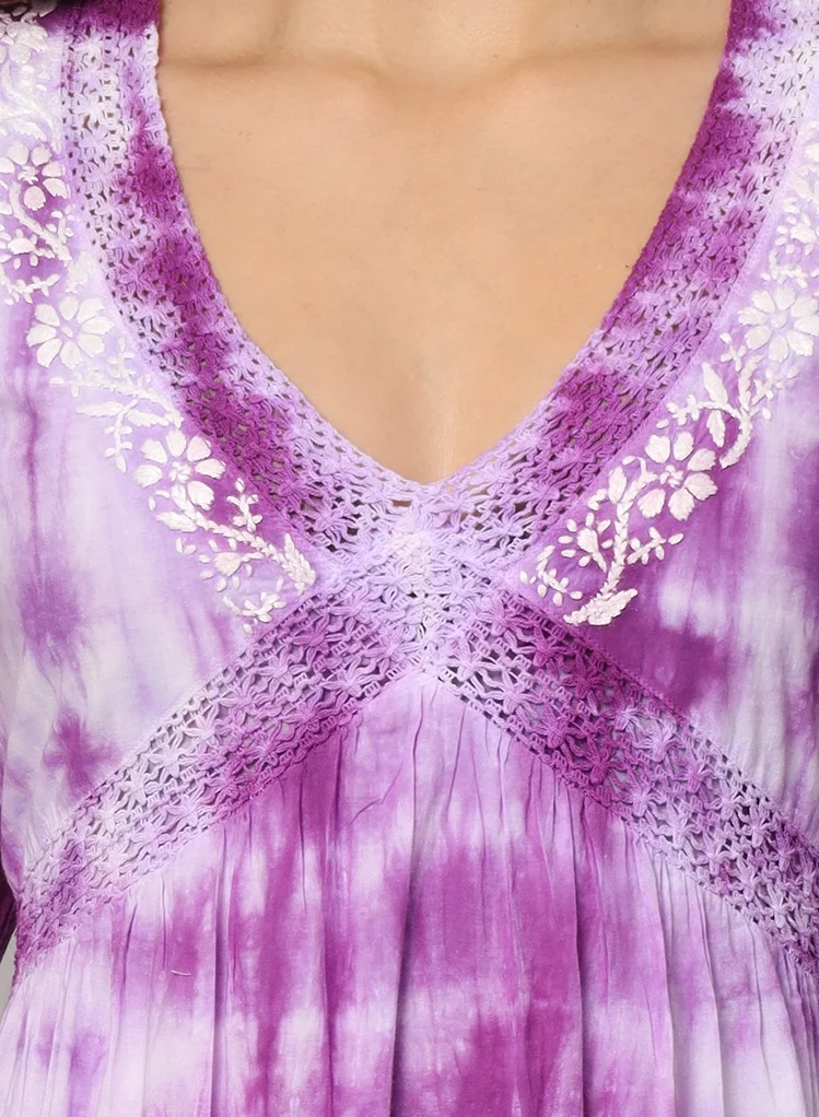 Alaya Women Chikankari Hand Embroidered Cotton Jalabiya in Tie-Dye shades-AL2160