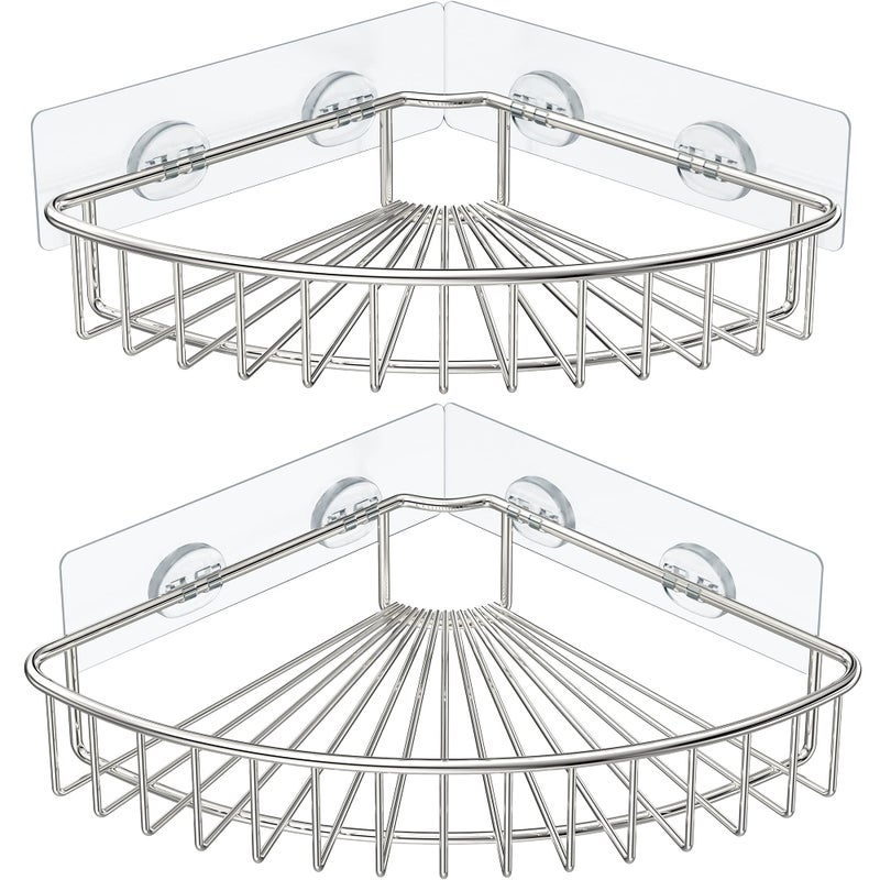 HEETA 2-Pack Corner Shower Caddy, Wall Mounted Storage Basket Shelve Adhesive, Bathroom Shelf Organiser for Shower Toilet Dorm Kitchen, SUS304 Stainless Steel No Drilling (Silver) - Image 1