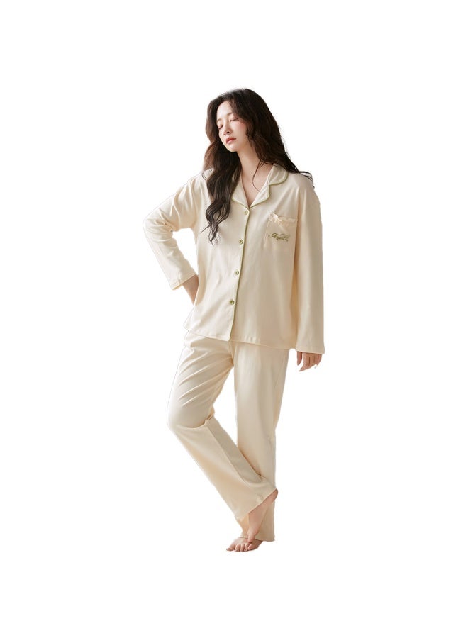 Yiershuang Women's Pajamas, Autumn And Winter Long-sleeve Cardigan, Loose-fitting Simple Ladies' Loungewear Set, Suitable For Outdoor Wear
