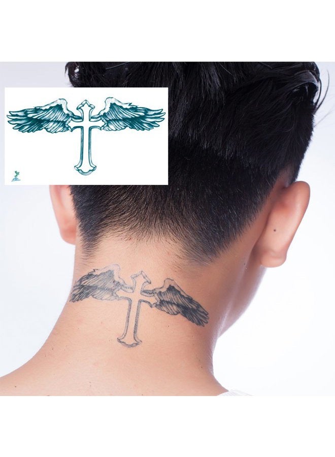 Yeeech Temporary Tattoos for Men Waterproof Long Lasting Neck Design Cross Blessed Wings America Tribal Religious (4 Sheets) - Image 1