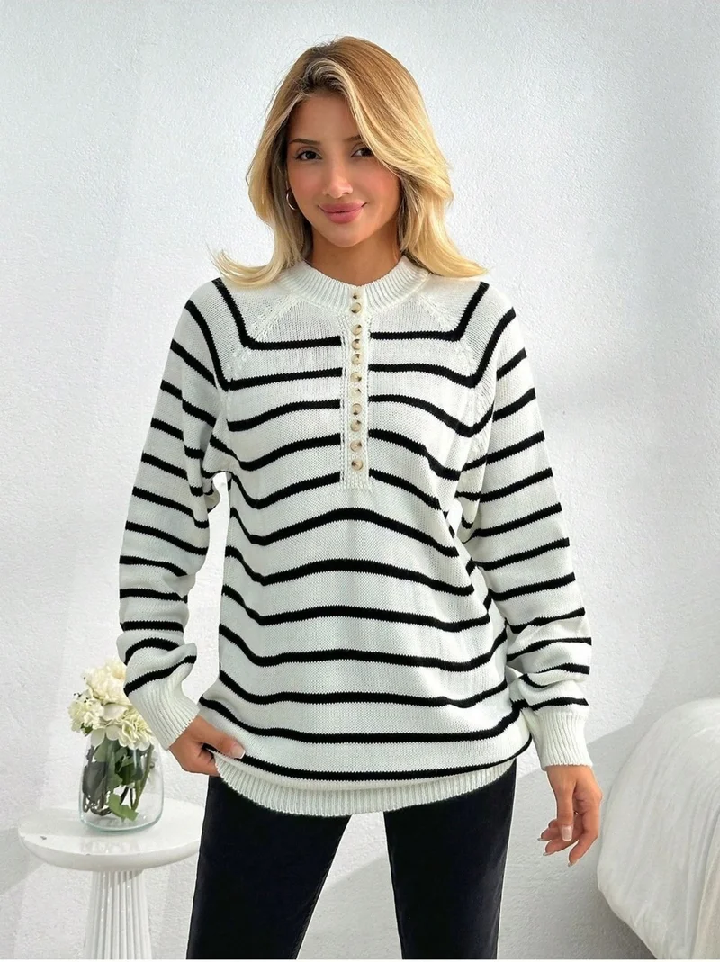 Cloudy Kids Women's Turtleneck Striped Knitwear Sweater