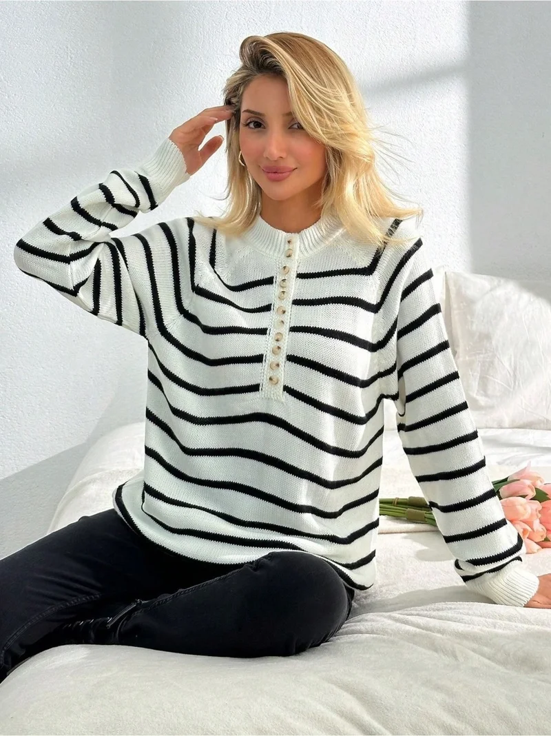 Cloudy Kids Women's Turtleneck Striped Knitwear Sweater