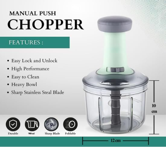 AVMPHD Square Push Chopper Hand Push Chopper 900 ML with 4 Stainless Steel Blades Vegetable Fruit Chopper 1 - Image 3