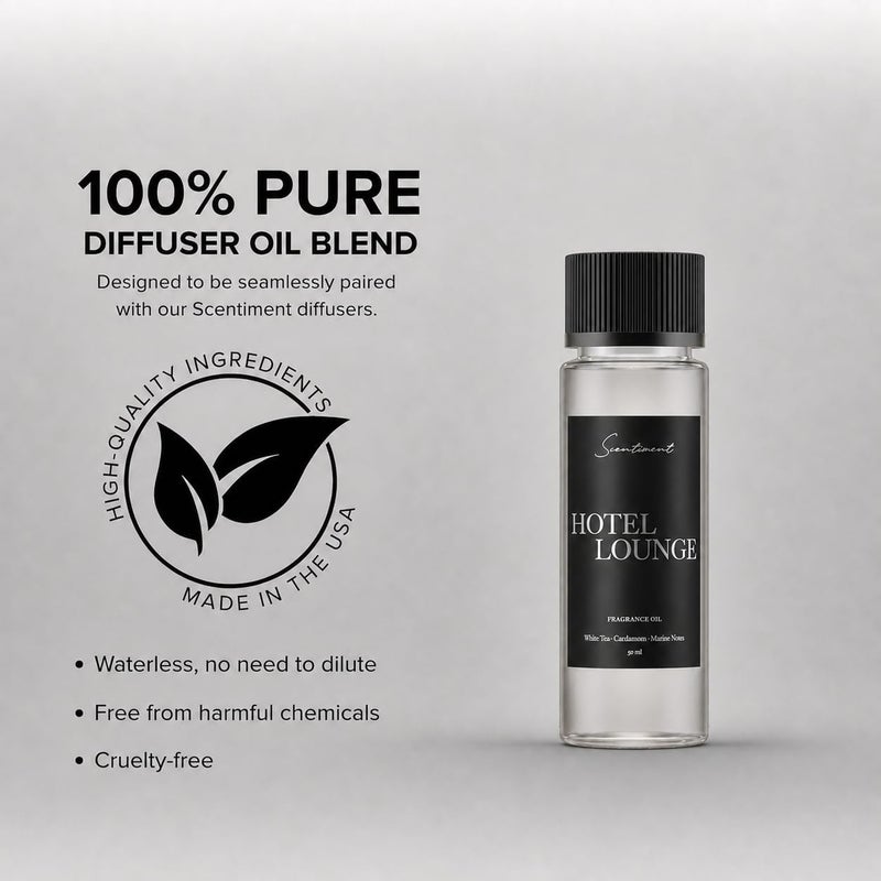 Scentiment Hotel Lounge Diffuser Oil - Premium Hotel Scent with Notes of White Tea, Cardamom & Marine Notes Home Scent, Hotel Fragrance Oil Diffuser Refill - 1.69 fl oz (50 mL) - Image 3