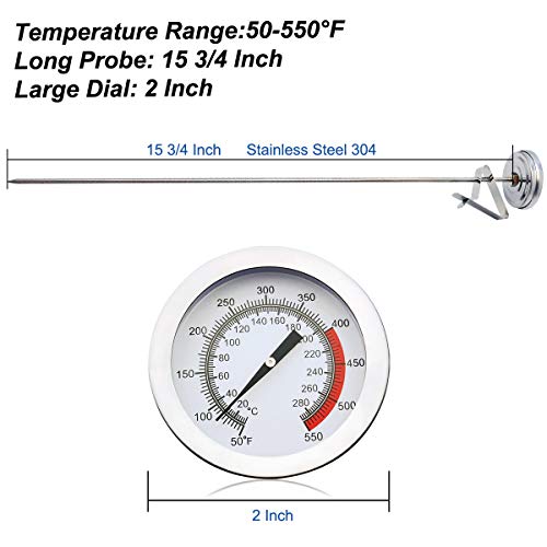 Efeng 15“ turkey fryer thermometer with pot clip (2 Pack), 2" dial candy thermometer with stainless steel clip,oil thermometerr for frying,turkey thermometor deep fryer for cooking tall pots,beef,meat - Image 2