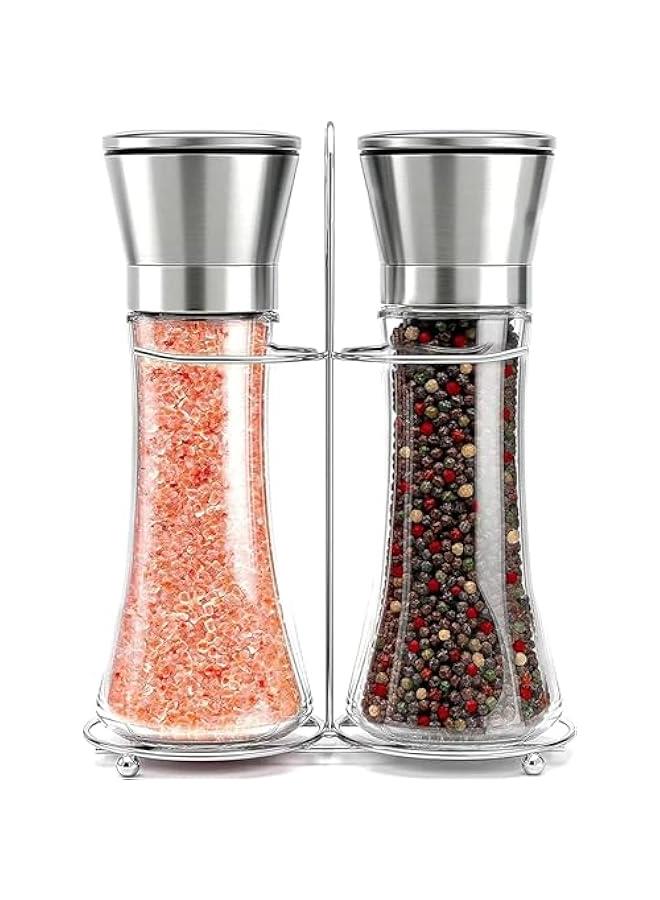 MIXDE Premium Salt and Pepper Grinder Set of 2,Stainless Steel Black Salt and Pepper Mill with Adjustable Coarseness Salt Shaker Set Spice Grinder Black Pepper Grinder Refillable Home Kitchen  - Image 1